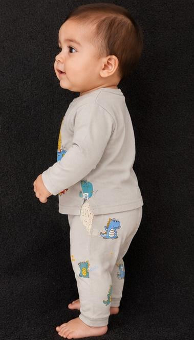 🦕 Dino Adventure Boys Cotton 2-Piece Outfit | Soft Full Sleeve T-Shirt & Trouser Set (8 Months)