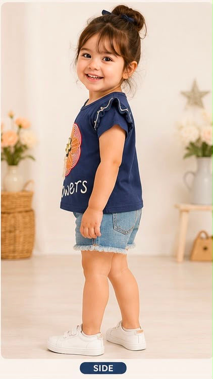 🌸 Floral Ruffle Tee & Denim Shorts Set 🌸