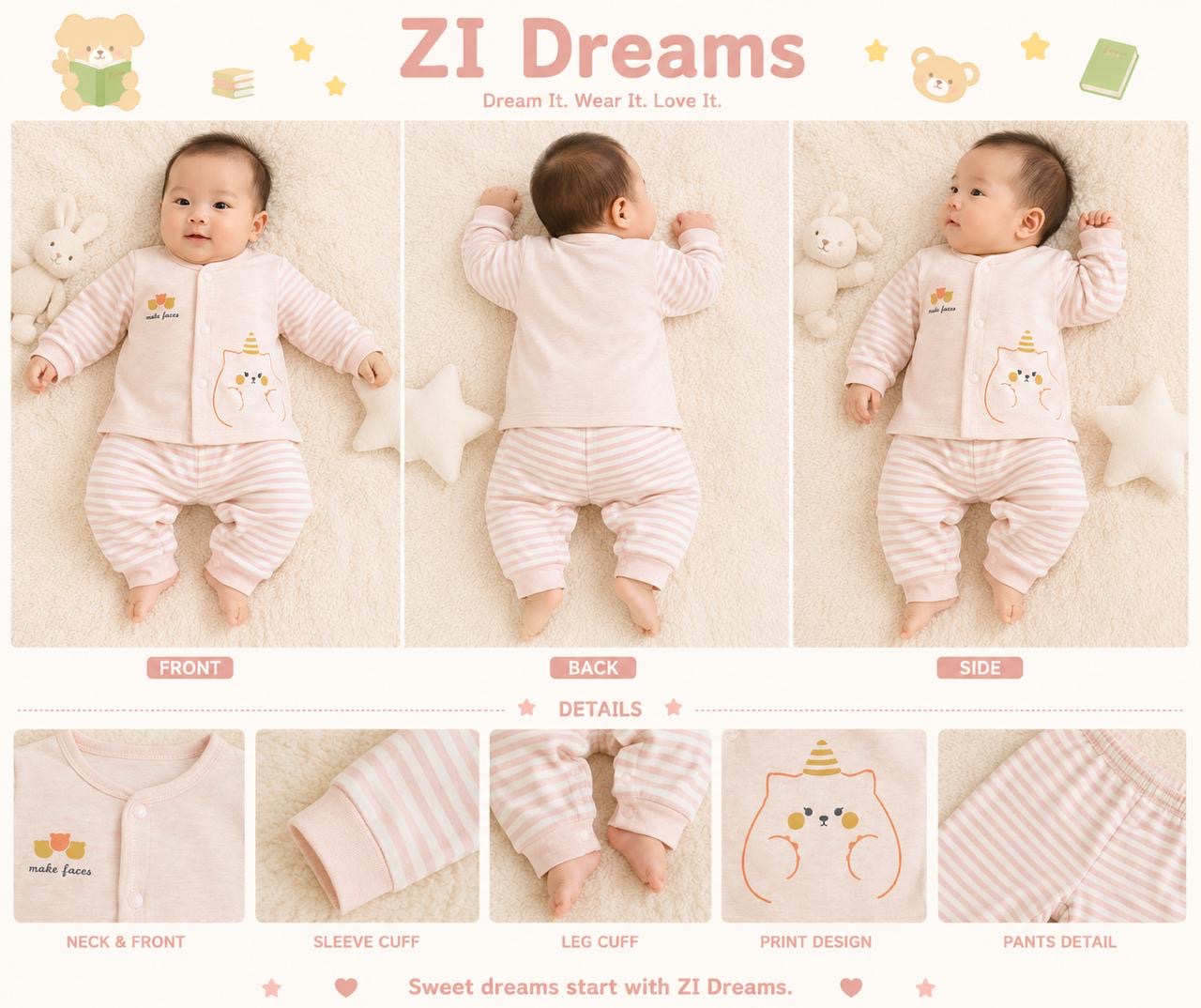 🐱 ZI Dreams Cat Print Baby Cotton Night Suit 🌙