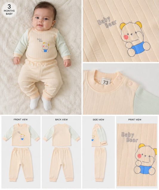 Baby Bear Ribbed Winter Co-Ord Set | Soft Cotton Full Sleeve Outfit for 0–3 Months