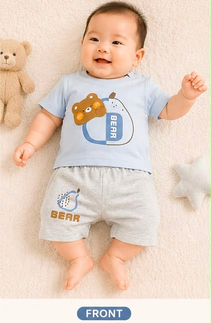 🧸 ZI Dreams Bear Print Baby Cotton Co-ord Set 💙