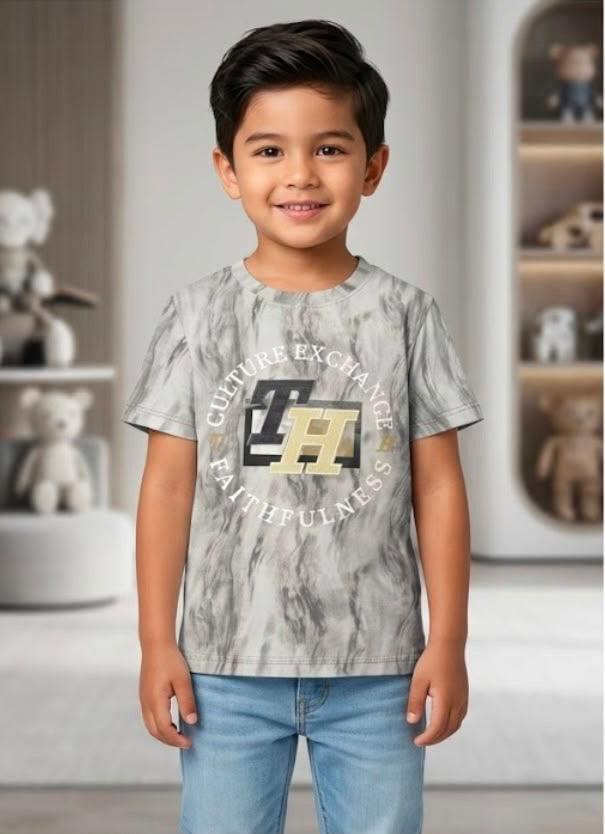 Marble Grey Kids T-Shirt | Soft Cotton Casual Tee