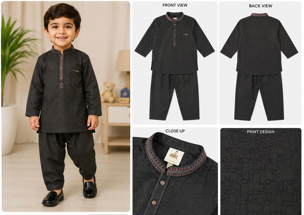 Premium Black Boys Kurta Shalwar Set | Traditional Eid & Party Wear