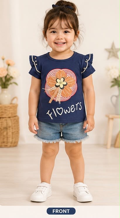 🌸 Floral Ruffle Tee & Denim Shorts Set 🌸