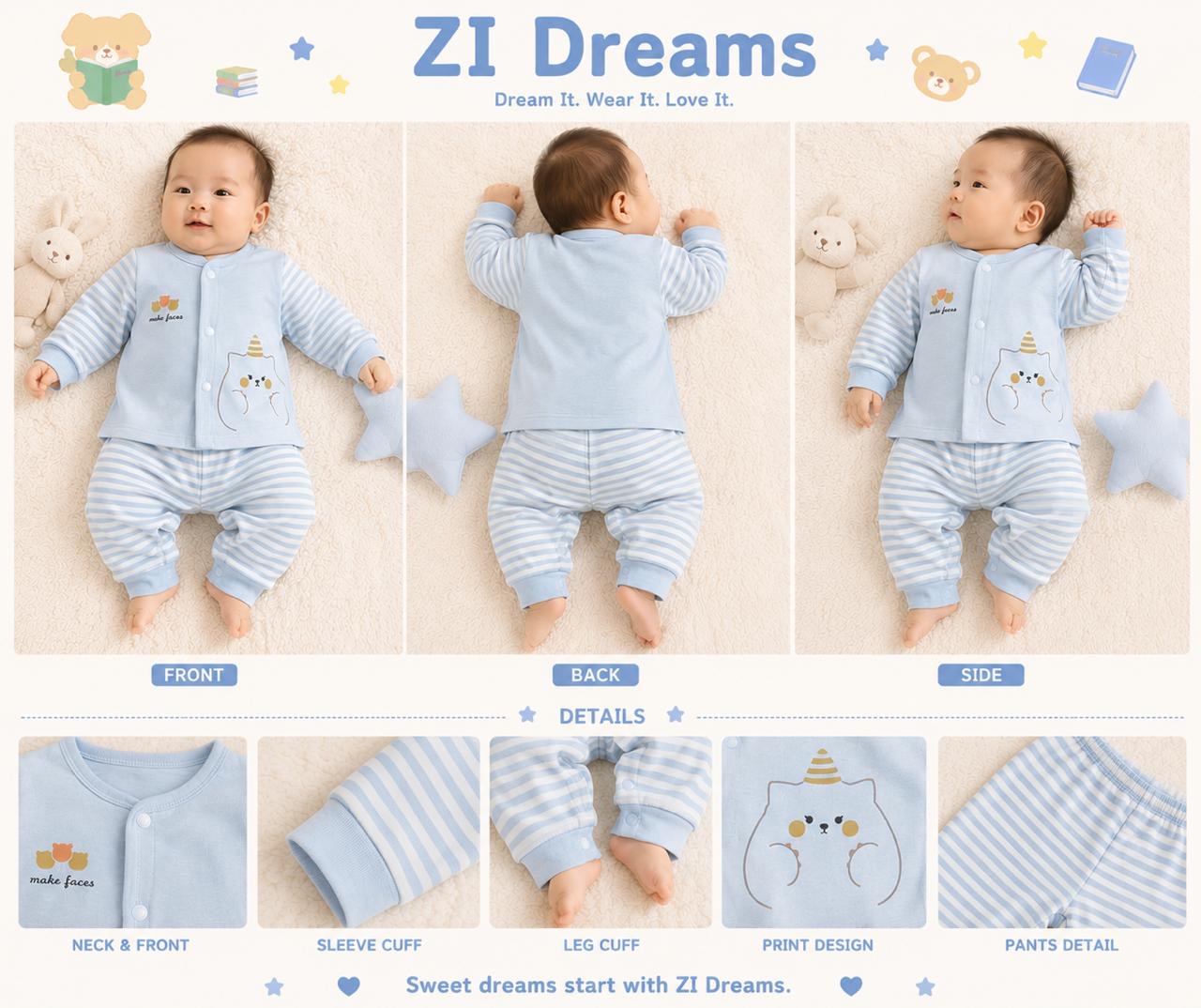 🐱 ZI Dreams Cat Print Baby Cotton Night Suit 🌙