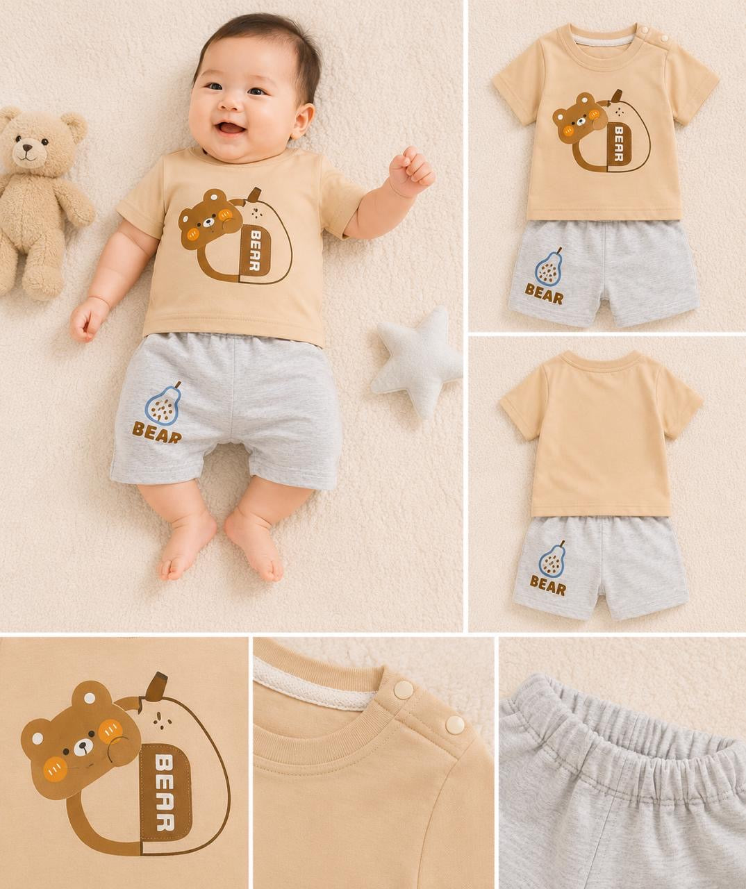 🧸 ZI Dreams Bear Print Baby Cotton Co-ord Set 💙