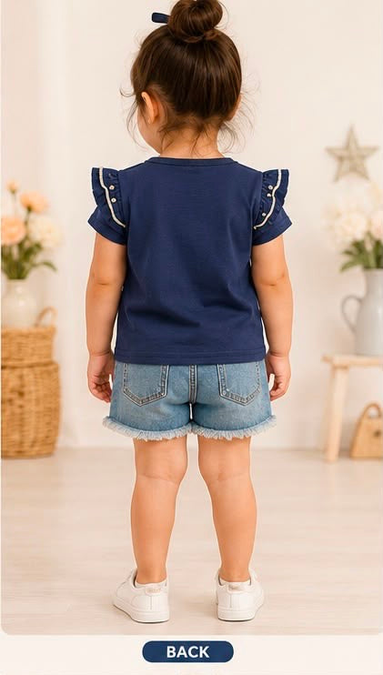 🌸 Floral Ruffle Tee & Denim Shorts Set 🌸
