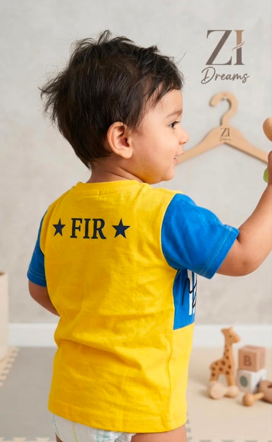 Impact Yellow & Blue Kids T-Shirt | Soft Cotton Casual Tee for boys