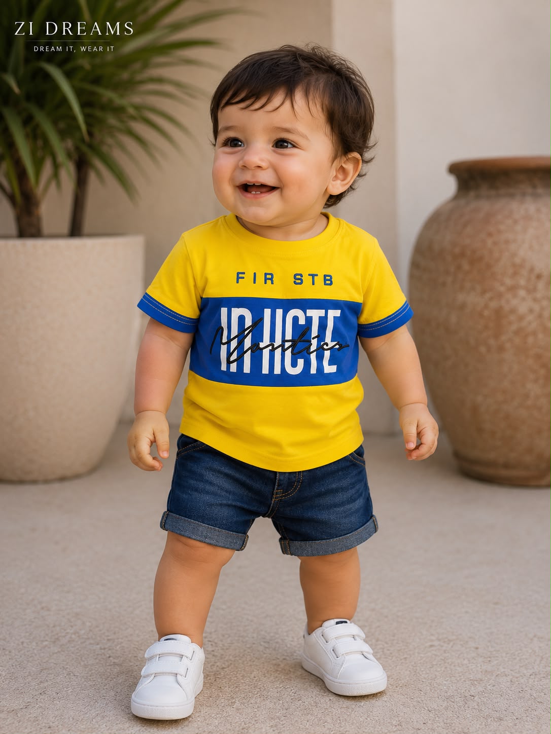 Impact Yellow & Blue Kids T-Shirt | Soft Cotton Casual Tee for boys