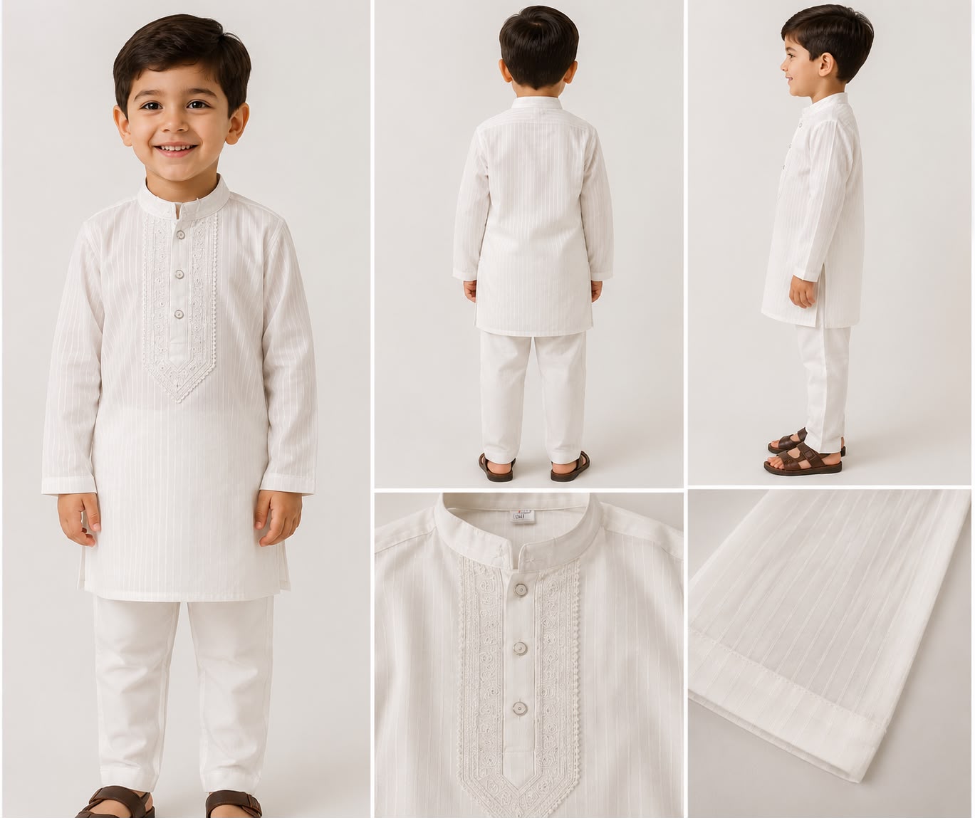 ✨ Premium Boys White Embroidered Kurta Pajama Set | Elegant Traditional Wear
