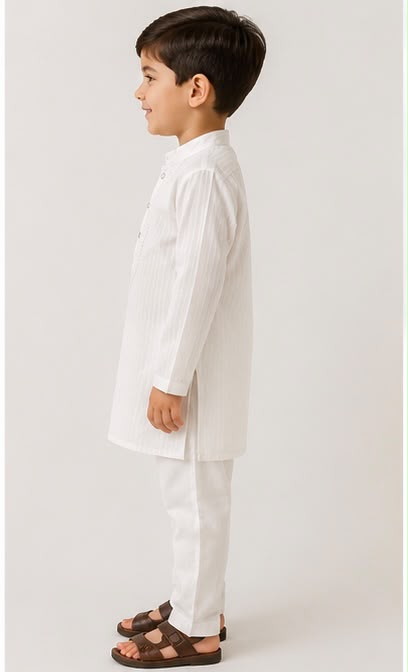 ✨ Premium Boys White Embroidered Kurta Pajama Set | Elegant Traditional Wear