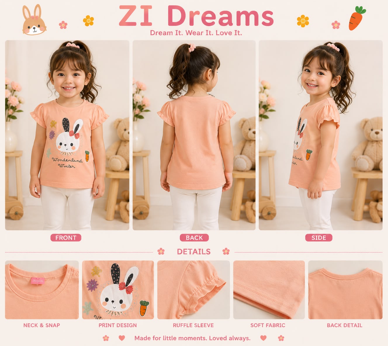🐰 Cute Bunny Ruffle Tee Set 🩷