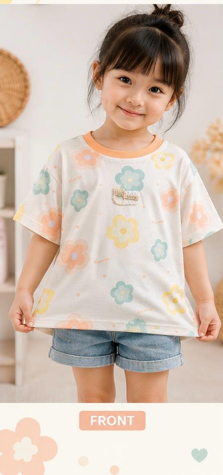 ZI Dreams Girls Pastel Floral Printed Half Sleeve Cotton T-Shirt