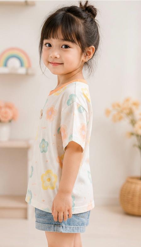 ZI Dreams Girls Pastel Floral Printed Half Sleeve Cotton T-Shirt