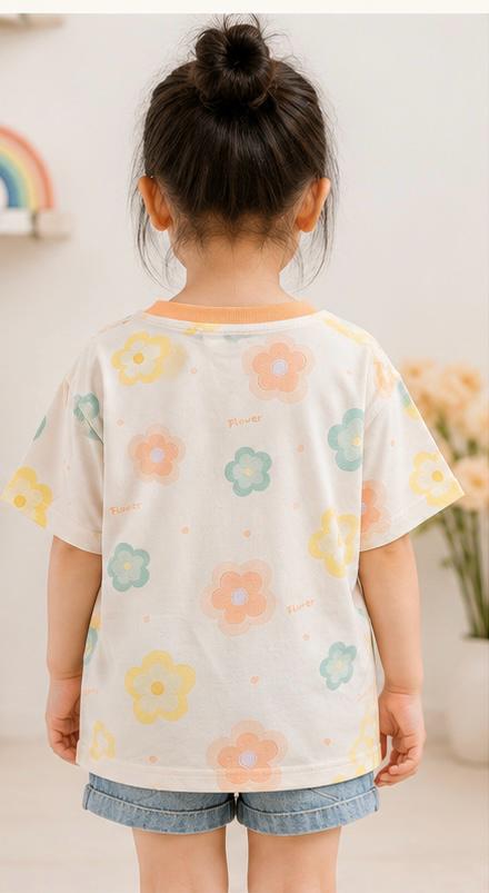 ZI Dreams Girls Pastel Floral Printed Half Sleeve Cotton T-Shirt