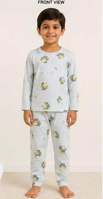 🌙 ZI Dreams Kids Night Suit – Light Blue Cotton Pajama Set 💙