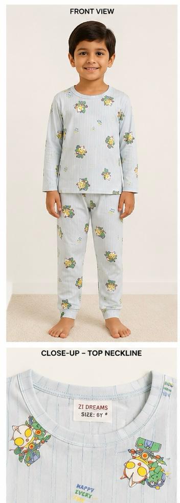 🌙 ZI Dreams Kids Night Suit – Light Blue Cotton Pajama Set 💙