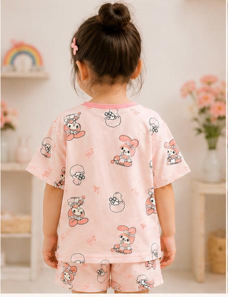 🌸 ZI Dreams Pink Cartoon Kids Night Suit – Cotton Shorts Set 🎀