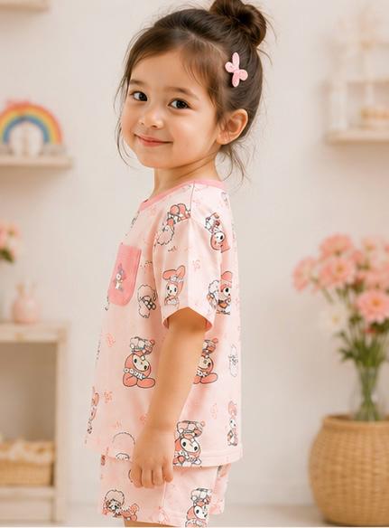 🌸 ZI Dreams Pink Cartoon Kids Night Suit – Cotton Shorts Set 🎀